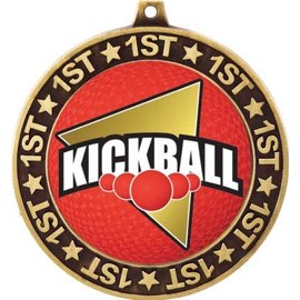 Kickball 1st Place Perimeter Medal Gold, 2.75" Kickball Prizes, Kids Kickball Trophy Medal Awards 10 Pack