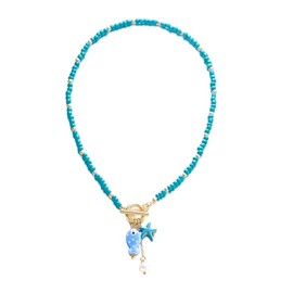 Starfish Fish Charm Necklace for Women Boho Pearl Fish Toggle Necklace Colorful Bead Starfish Pendant Necklace Summer Beach Jewelry Accessories (OT blue)