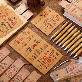 120 Pcs Bible Gifts Set Include 30 Bible Verses Bookmarks Christian Book Markers 30 Scripture Ballpoint Pens 30 Christian Notebooks 30 White Organza Bags for Women Men School Office Church (Simple)