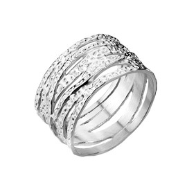 Bungsa Women's Stainless Steel Cross and Hammered Silver Ring, Stainless Steel, No Gemstone