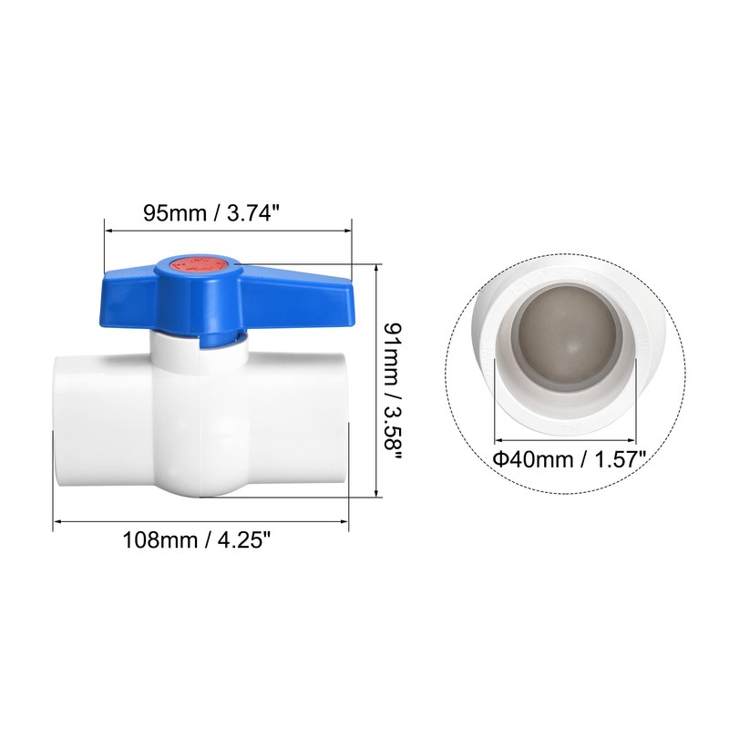 sourcing map Ball Valve, 40mm ID PVC Socket End Shut