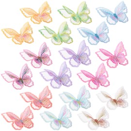 HINZIC 18pcs 9 Colors Butterfly Lace Patches Double Layer Organza Appliques Sew On Decorative Embroidery for Wedding Bride Dress Clothes Jeans Hat Backpacks Pants Curtain Ornaments