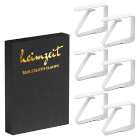 heimzeit Tablecloth Clips Made of High-Quality Stainless Steel [Pack of 6, 4 cm] Colour: White, Tablecloth Holder for Outdoor and Indoor Use, Table Cloth Clips for Tables with Max. Plate Thickness of 3 cm