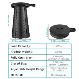 Boreeman Upgraded Folding Stool Lightweight Yet More Sturdy with Load Capacity 400lbs Portable Collapsible Stool for Camping Fishing Hiking BBQ (Black)