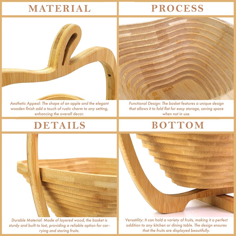 RoyalHouse Bamboo Foldable Fruit Bowl Apple Shape, Fruit & Vegetable