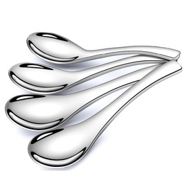 Soup Spoons,4 Pieces Stainless Steel Asian Soup Spoon 6.3 Inch Heavy-Weight Short Handle Ramen Spoons,Thickened Spoons Silverware for Christmas, Thanksgiving Day, Housewarming.