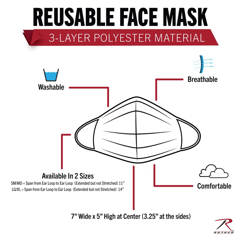 Rothco Reusable 3-Layer Face Mask (Olive Drab, Small/Medium)