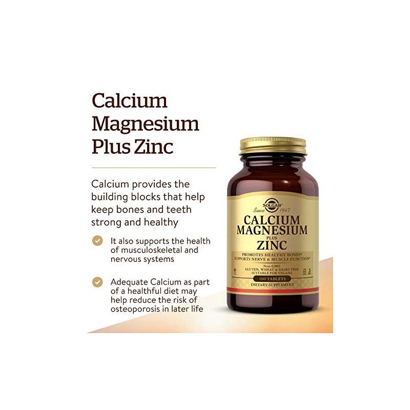 Solgar® Calcium Magnesium Plus Zinc Tablets - Pack of 100
