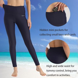 Ubestyle UPF 50+ High Waist Women's Swim Pants Swim Leggings Swimming Tights Long Swimwear Pants Sun Protective (Navy, M)