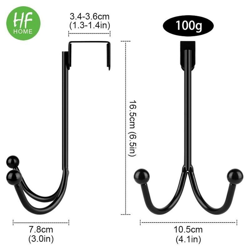 HFHOME 2Packs Over The Door Double Hanger Hooks, Metal Twin