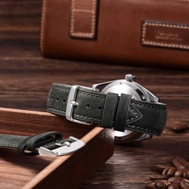 ANNEFIT Genuine Leather Watch Band, 0.7 inch (18 mm), 0.7 inch (19 mm), 0.8 inch (20 mm), 0.8 inch (21 mm), 0.9 inch (22 mm), Suede Crazy Horse Leather Watch Replacement Strap Quick Release, 18 mm