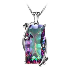16ct Natural Fire Rainbow Mystic Topaz Necklace Charm 925 Sterling Silver Bale Vintage Fashion Women Jewelry Stainless Rope Chain