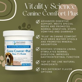 Vitality Science Canine Comfort Plus for Dogs | Advanced Digestive Support | for Chronic Vomiting & Diarrhea | Restores Microbiological Balance | Reduces Acidity | 100% Natural & Safe (Seafood, Small)