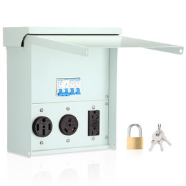 RV Temporary Power Outlet Panel, ETL Listed, 20/30/50 Amp NEMA 14-50R TT-30R 20A GFCI (NEMA 5-20R) Receptacles, Lockable Electrical Outdoor RV Outlet Box for Camper, Travel Trailer