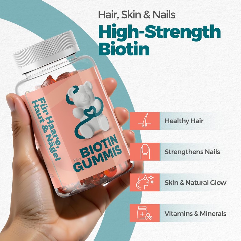 Biotin Gummies 5000µg – Hair, Skin & Nails Support –