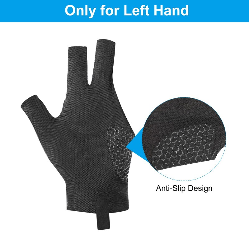 PATIKIL 3 Finger Pool Glove Left Hand, 2 Pcs Billiard