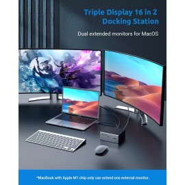 SUTOUG Type C Hub, 16 in 2 Docking Station- Dual 4K HDMI, 6 USB, VGA, RJ45, SD/T