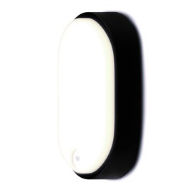 Luceco EBEO10P40-01 Eco Oval Bulkhead LED Lighting with PIR Motion Sensor, Black and White Bezel, 22 cm, 10 Watts Aluminium