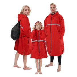 Owntop Swim Parka for Women, Waterproof Surf Poncho, Oversized Hooded Swimming Coat for Pool Beach (Red, M)
