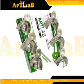 6pcs Kit - German Stainless Steel Autoclave Safe Denture Impression Trays, Perforated Design, Upper and Lower Pairs - S, M, L