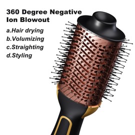 Blmxle 4-in-1 Negative Ion Blow Dryer Brush, One Step Volumizer and Styler for Anti-frizz Hair - Hot Air Ceramic Brush for Styling, Black