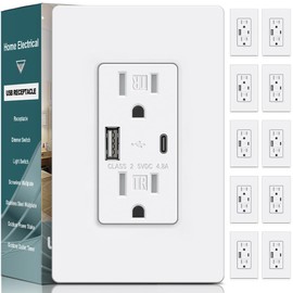 BESTTEN 10 Pack USB Outlet, 15 Amp Wall Outlet with USB Ports, 4.8A/24W USB Receptacle with Type C & Type A Ports, Tamper-Resistant, Screwless Wallplate Included, UL Listed, White