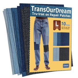 TransOurDream Tru-Iron on Patches for Jeans (10pcs, 8.5" x5.5", L Size), Large Denim Patch for Jeans Repair, Clothing and Jeans Repair & Decoration Kit, Jean Patches for Inside Jeans (5 Colors)
