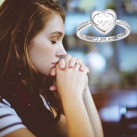 Fookduoduo Bat Cremation Ring for Ashes - 925 Sterling Silver Memorial Keepsake Jewelry Rings Heart Urn Earns for Ashes of Human/Pet (6)