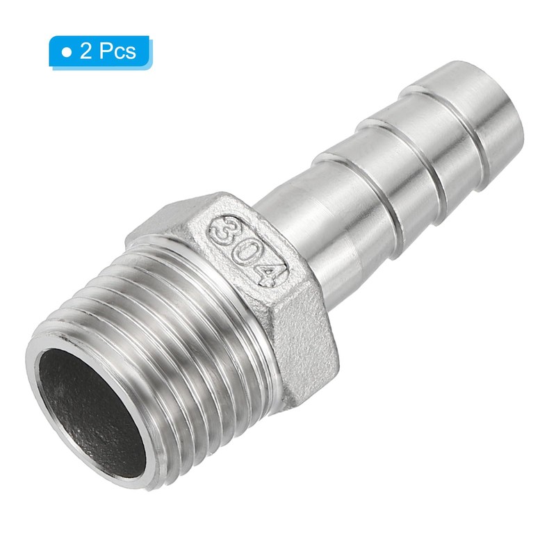 PATIKIL 304 Stainless Steel Barb Hose Fitting, 2 Pack 1/2"