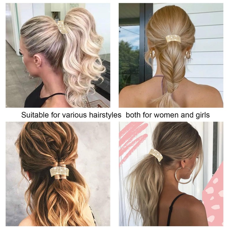 YISSION 4 Pcs Sparkly Rhinestone Hair Ties Gold Ponytail Holder