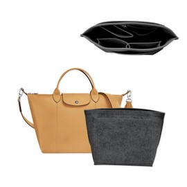 Chispee Felt Purse Organizer Insert Luxury Handbag Organizers for Longchamp Divider Pocket & Zipper Inner Bag Liner fit Small, Grey