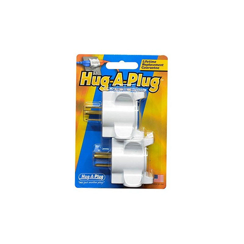 Hug-A-Plug Grounded Right Angle Adapter Plug - Twin Pack White