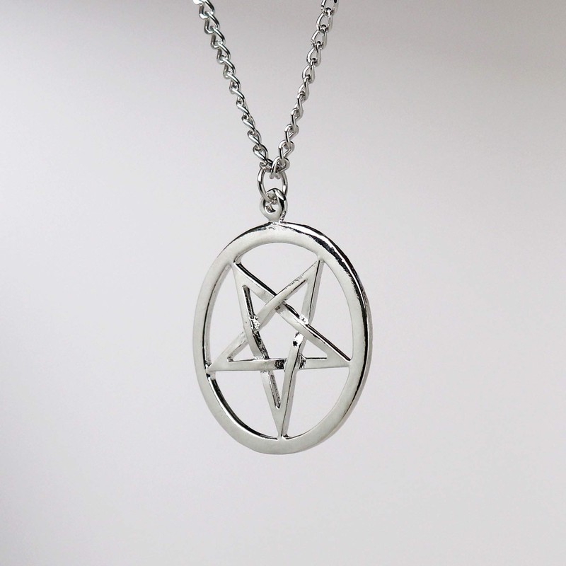 Real Metal Inverted Pentacle Pentagram Satanic Polished Silver Finish Pendant