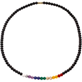 Lightock Reiki 7 Chakra Obsidian Beaded Necklace Protection Spiritual Crystals Meditation Yoga Necklaces for Women and Men Good Luck Jewelry (24")