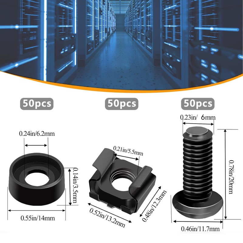 Nivithi SR620 M6 x 20 Screws + Cage Nuts -