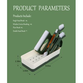 Kitchen Scrub Brush Set with Ergonomic Handle, Deep Cleaning Brushes with Hanging Hole, Include Dish Brush, Grout Brush, Groove Gap Brush, Bottle Brush, Bathroom Brush，5 Types of Brush Heads (Green)