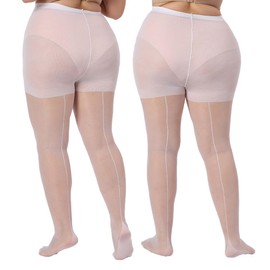 MERYLURE 2 Pairs Women's Plus Size Backseam 20D Sheer Tights, Control Top Pantyhose with Reinforced Toes