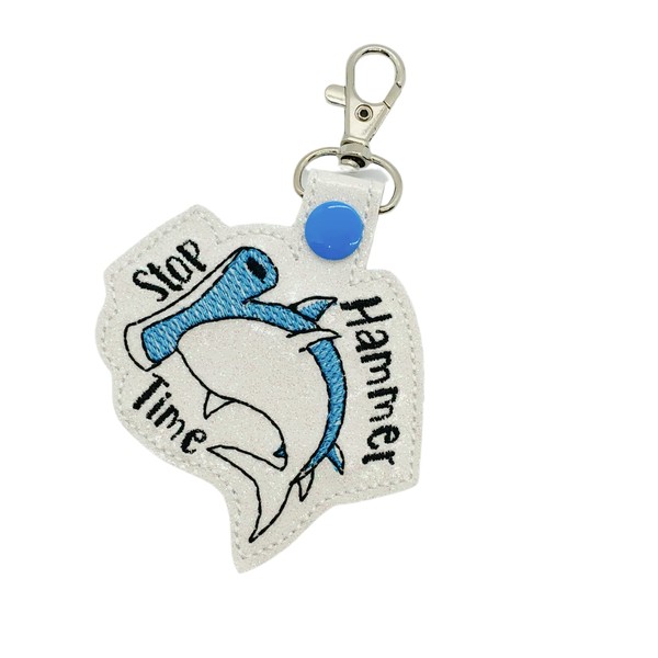 Hammerhead Shark Keychain, Fish Key Fob, Embroidered Swivel Clip on