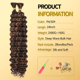 LPARMJIT Deep Wave Bulk Hair for Braiding, 18 Inches, 2 Bundles/Pack, No Weft for Braiding, Wavy Synthetic Braiding Hair Extensions for Boho Braids