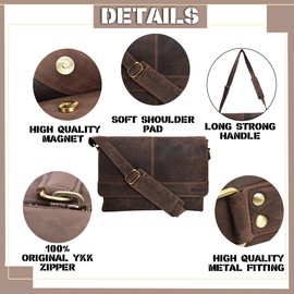 VALENCHI Unisex Genuine Leather Messenger Bag - 14 Inch Laptop Bag For College Work Office (BROWN VINTAGE)