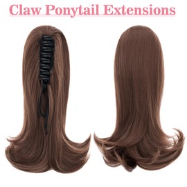 SLEEKALON Claw Clip Ponytail Extension for Women Light Brown 12 Inch Fluffy Short Ponytail Extensions Flip Out Fake Ponytail Synthetic Hairpiece for Women