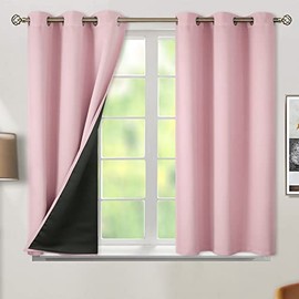 BGment Thermal Insulated 100% Blackout Curtains for Bedroom with Black Liner, Double Layer Full Room Darkening Noise Reducing Grommet Curtain ( 42 x 45 Inch, Baby Pink, 2 Panels )