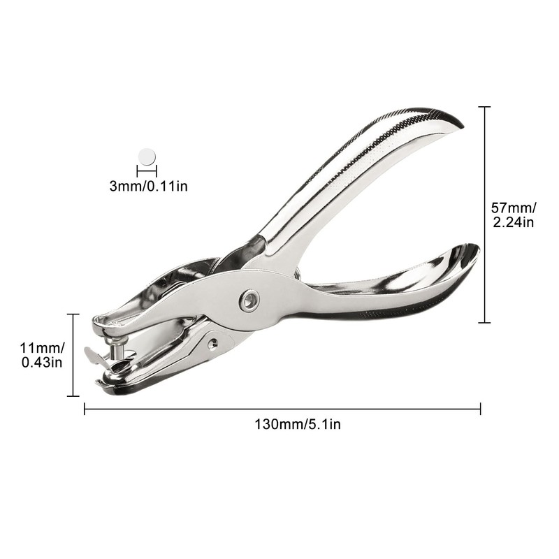Yingjie Single Hole Punch, 3mm, Silver, Plastic, Manual, 1 Hole,
