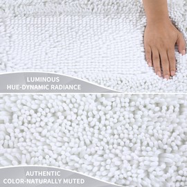 Yimobra Chenille Bathroom Rugs Non Slip, Extra Thick Soft Absorbent Bath Rug 31.5x20 Inch, Machine Washable Quick Dry Bath Mat for Bathroom Floor, Tub and Shower, Home Decor Accessories, White