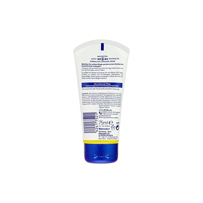 Nivea Hand Cream 3-in-1 Anti-Age Q10, Anti-Wrinkle Hand Care with