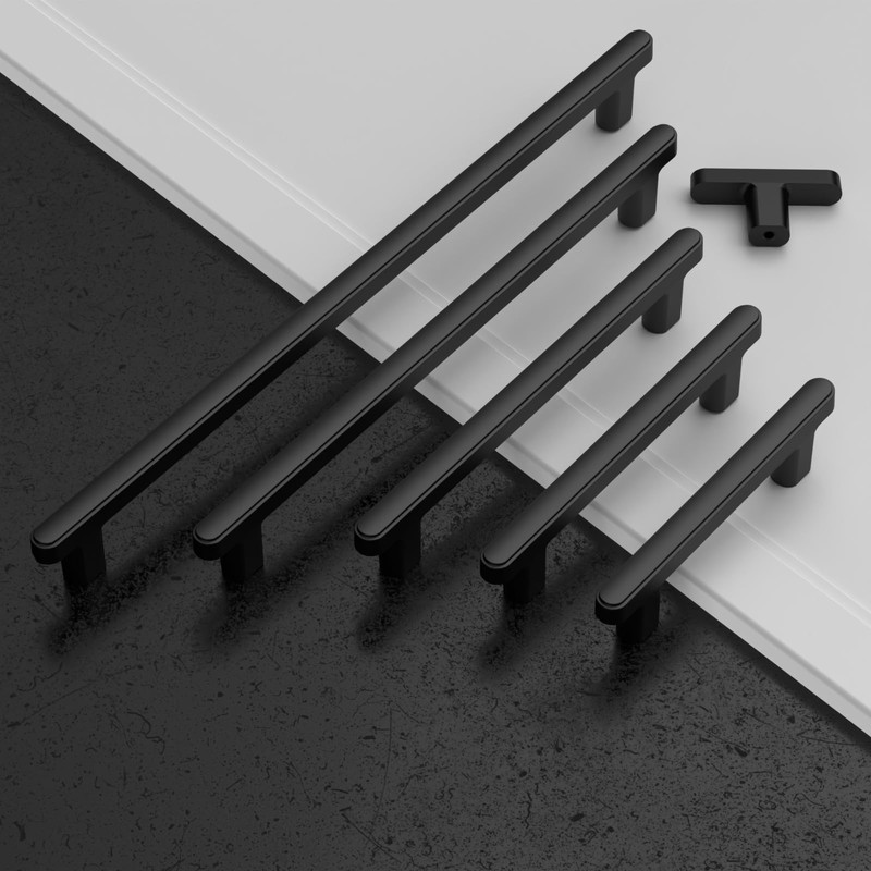 Amerdeco 10 Pack Matte Black Cabinet Pulls 5 Inch(128mm) Hole