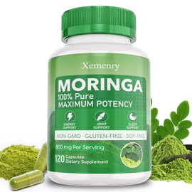 Xemenry Moringa Capsules, 800mg Pure Moringa Powder Capsules,- Supports Energy, Immune Support, Gut Health, Green Superfood with Vitamins & Amino Acids (120 Caps)