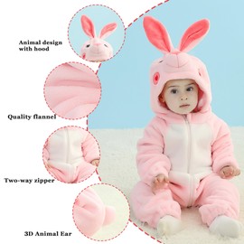 TONWHAR Kids' And Toddlers' Infant Tiger Dinosaur Animal Fancy Dress Costume Outfit Hooded Romper Jumpsuit (1-3 Months/Height:20"-23",Rabbit)