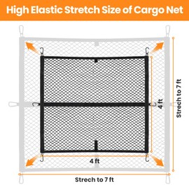 Truck Bed Net, Highly Elastic Cargo Net for Pickup Truck Bed, Stretchable Mesh Organizer for Pickup Trunk Bed, Suitable for Daily Light Loads of Trucks, 4'x4’ Stretches to 7‘x 7’