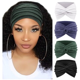 DRESHOW 4 Pack Turban Headbands for Women Wide Vintage Head Wraps Knotted Cute Hair Bands Accessories